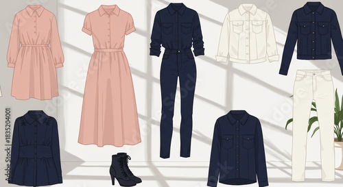 Clothing Assortment Dress, Jacket, Jumpsuit, Pants