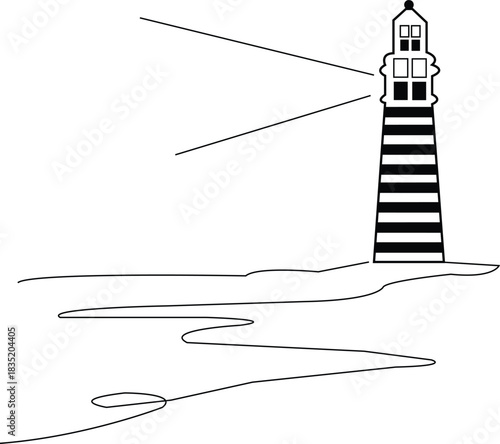 Coastal Lighthouse Line Art.
