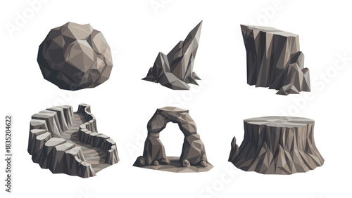 Low poly geometric rock formations collection