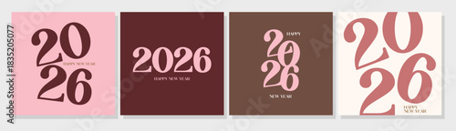 Burgundy 2026 Modern Poster Illustration Set – Minimal Elegant Design