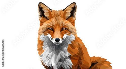 Geometric art fox with sharp angles and vibrant colors on white background