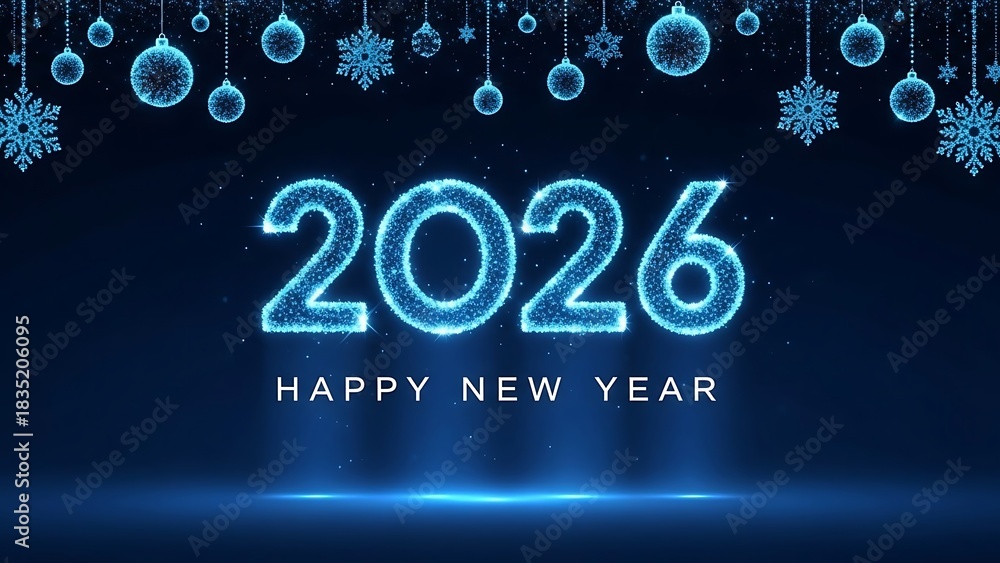 Fototapeta premium Happy new year 2026 blue sparkle celebration