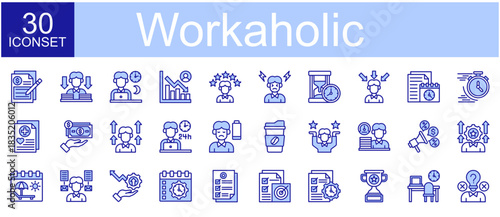 Workaholic Icon Set Vector Illustration. 