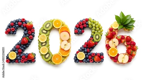 Fototapeta Naklejka Na Ścianę i Meble -  2026 made of fresh fruits on white background