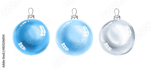 Set of christmas balls. Watercolor illustration 
