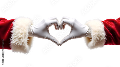 Santa claus hands making a heart shape on a transparent background, Christmas love gesture