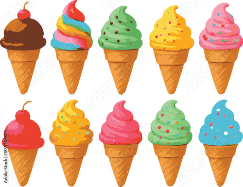 Assortment of Colorful Ice Cream Cones