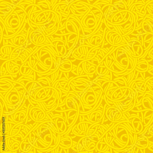 Endless swirls of golden noodles tangle together in a vibrant, seamless monochromatic pattern, creating a texture that feels both chaotic and deliciously comforting, like a hot bowl of spaghetti