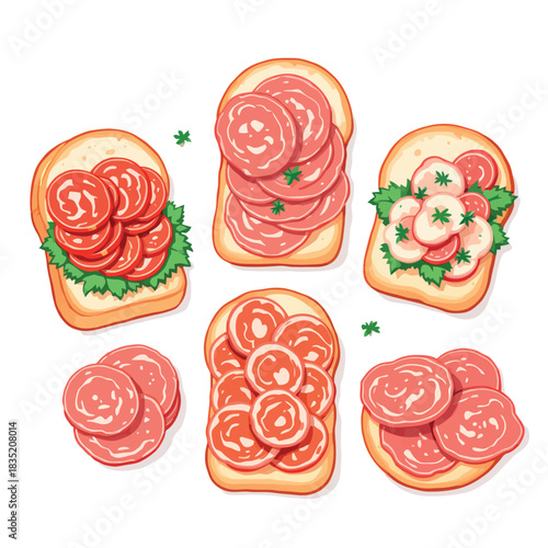 Vsai salami and pepperoni sandwiches or toasts