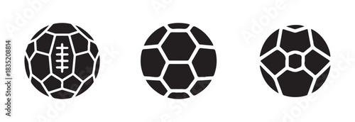 American football and soccer ball icons set isolated on white background. sport game sign in flat style