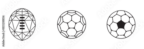 Soccer ball icon set isolated on white background flat design style team sport competitive game equipment