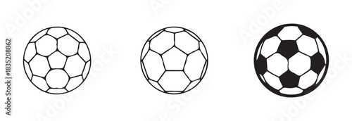 Soccer ball and rugby ball icon set isolated on white background outline design style team sport equipment