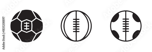 Set of three modern football soccer balls with laces sports equipment isolated on white background flat design vector