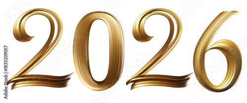 Golden new year 2026 isolated on transparent background.