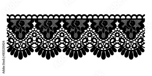 Openwork vector lace seamless pattern in Spanish style in black and white graphics,adorned with stylized roses,pendant.Hand drawn clip art for textile printing,cultural branding,tradicional festivals