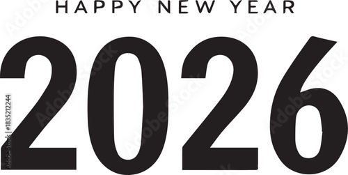 Minimalist New Year greeting card with bold 2026 typography and “Happy New Year” message in black text