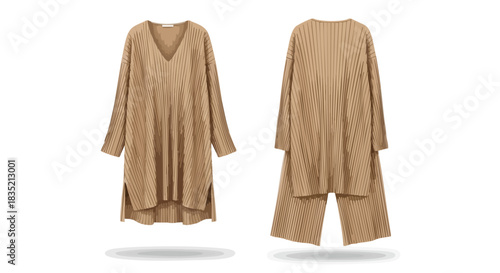 Sophisticated two-piece pleated attire displaying contemporary design with comfort and style for any discerning wardrobe collection