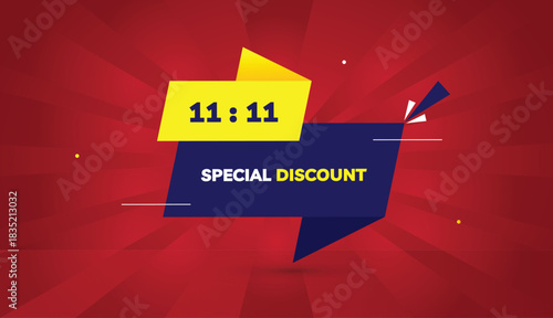 11 to11 special discount editable eps format web banner vector art illustration template design deep blue yellow shapes white bold font red gradient abstract sun shine background 4k business creative 