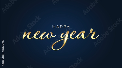 Happy new year golden letters banner on blue background, vector art and illustration can use for landing page template ui web mobile app poster banner flyers