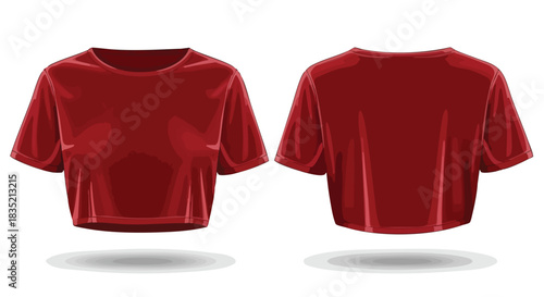 Fashionable maroon crop top showcasing front and back design on a pristine backdrop revealing garment details in a contemporary artistic rendition