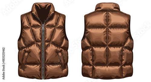Brown Padded Vest: Front and Back View - Versatile and Stylish Outerwear Option for All Seasons with Zipper and Pockets