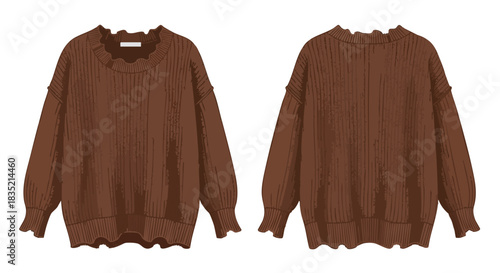 Elegant brown knitted sweater showcasing front and back, perfect for fashion forward seasonal wardrobes featuring comfortable textures and delicate