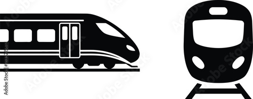 High speed train icon set in black and white vector illustration