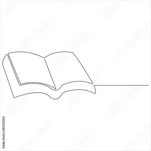Open book one continuous line art isolated vector illustration