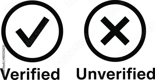 Verified and unverified icons with check mark and cross symbol
