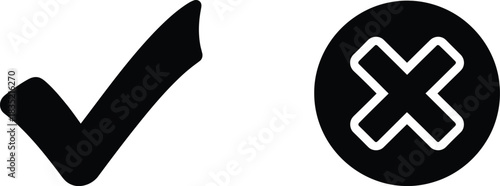 Hand drawn check mark and cross mark symbols in black and white