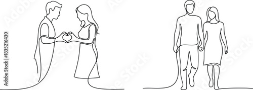 Minimalist line art depicting two couples in love and togetherness