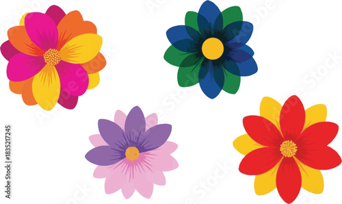 Colorful felt flowers on white background for arts and crafts projects