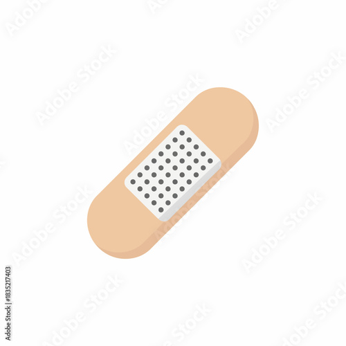 A light tan adhesive bandage with a white perforated absorbent pad on a white background