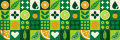 Citrus food fruit background with orange lemon and grapefruit in a geometric mosaic.