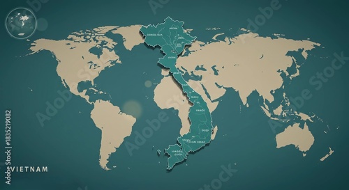 Vietnam Map on World Map Illustration
