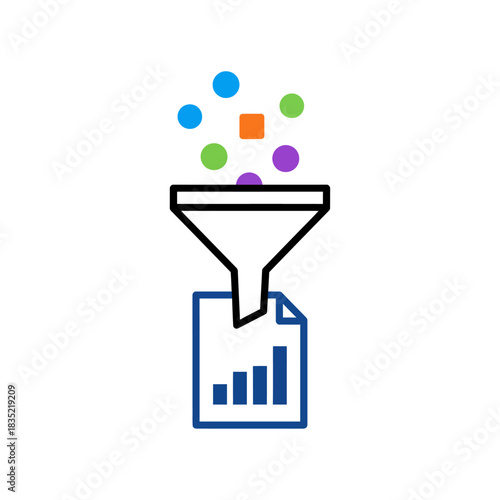 Data filtering process showing insights on data report ideal for illustrating analysis extraction and transformation workflows useful for data visualization.