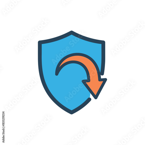 data recovery solution shield with looped arrow signifying restoring lost files for cybersecurity data protection and digital safety concepts.
