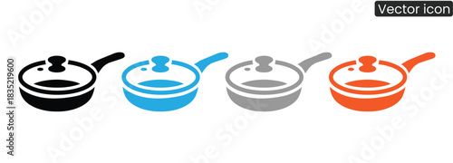 Modern cooking pot icons in vibrant colors create a contemporary, stylish look. Perfect for culinary designs, kitchenware promotions and diverse branding needs.
