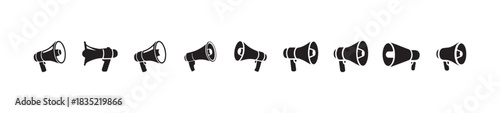 Set of megaphone vector icons collection for announcement and advertisement in black color illustration isolated