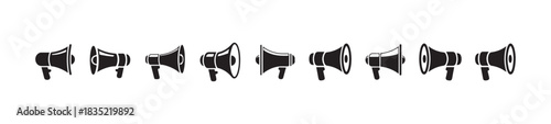 Set of megaphone vector icons collection for announcement and advertisement in black color illustration isolated