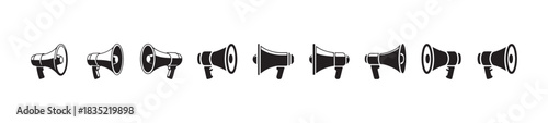 Set of megaphone vector icons collection for announcement and advertisement in black color illustration isolated