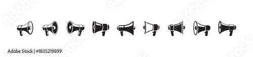 Set of megaphone vector icons collection for announcement and advertisement in black color illustration isolated