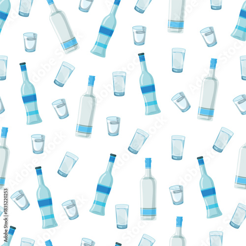Vodka seamless pattern. Flat vector clipart, illustration with isolated background.