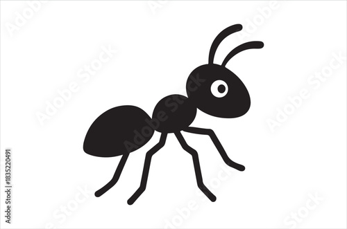 Simple black and white illustration of an ant with visible body sections