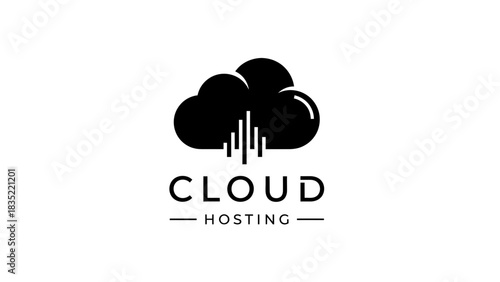 "Cloud Hosting Services Logo – Modern Black Cloud Data Symbol Design"