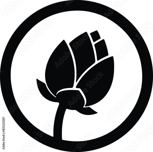 Illustration elegant artichoke flower in a circle emblem silhouette vector