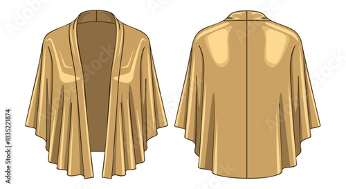 Elegant Gold Shawl Design: A Fashionable Drape in Front and Back Views on a White Background