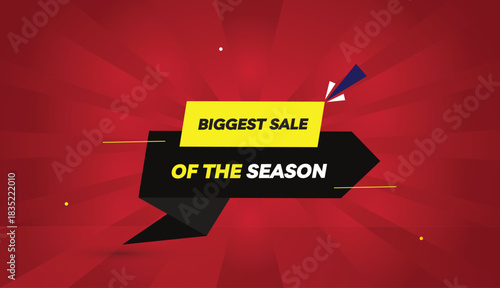 Biggest Sale of the Season editable EPS format web banner vector art illustration template design black gray yellow shapes white bold font red gradient abstract illustration sunshine background 4K bus