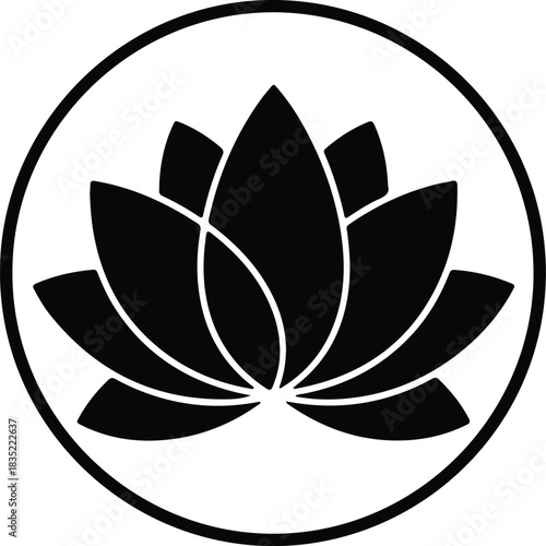 Illustration Lotus flower symbol inside circle design silhouette vector