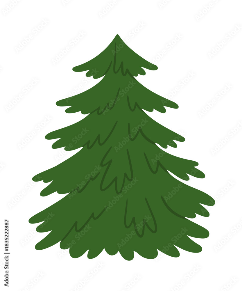Obraz premium Christmas tree. Vector hand-drawn illustration of spruce tree. Design element for Christmas or New Year greeting card or invitation. Evergreen tree on white background